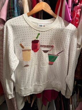 White Queen of Spakles Embellished Cocktail Sweater - XS